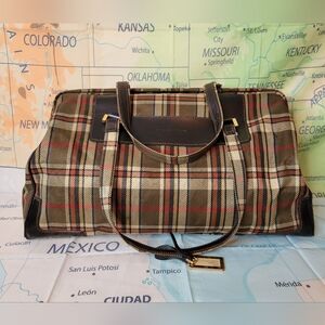 Adrienne Vittadini Stylish Brown Plaid Travel Bag